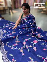 Blue Pure Organza with petite point embroidery: S62F172