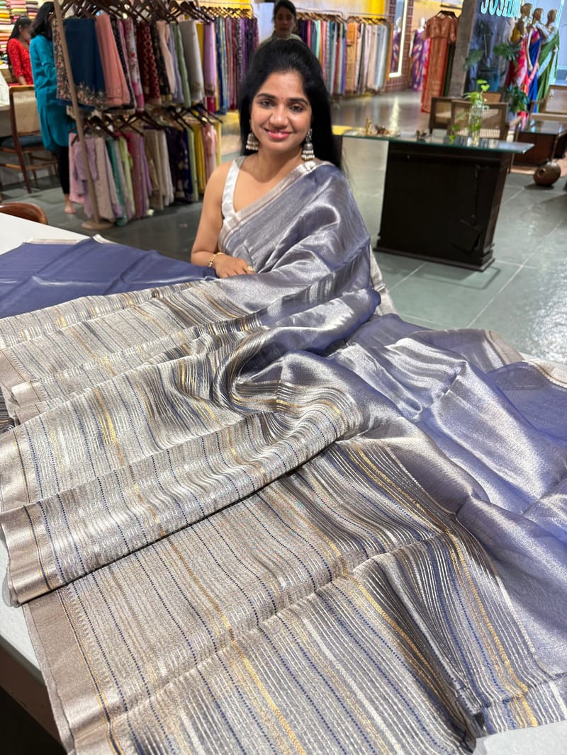 Blue Handloom Tissue Saree