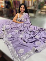 Lilac Pure Satin Saree with Embroidery.