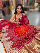 Burgundy Designer Rai Bandhej Saree With Embroidered Border SS50486