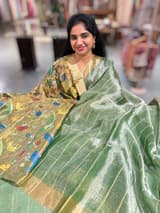 Green tissue checks Saree with pythani inspired embroidered tissue blouse