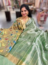 Green tissue checks Saree with pythani inspired embroidered tissue blouse