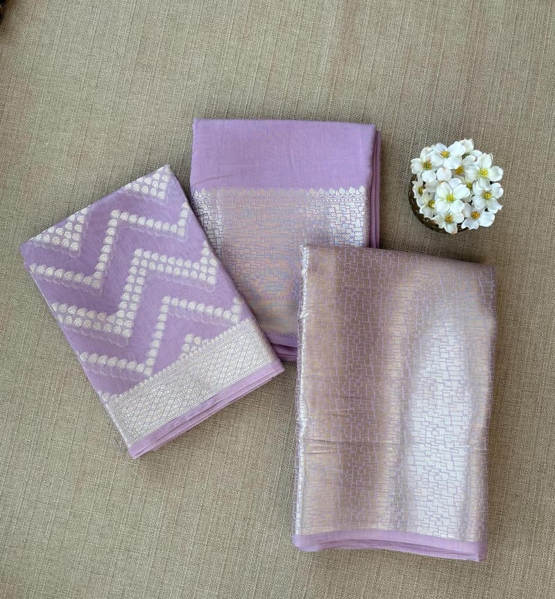 Lilac Banarasi Mul Silk Brocade 3-pc Sharara Suit set : SS62J15
