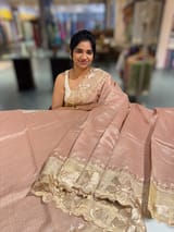 Nude/ Dusty Pink Mul Tissue Stripes Saree With Tissue Cutwork  Border & Blouse