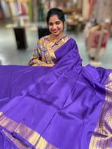 Brinjal vintage Kanchipuram silk saree with pen kalamkari blouse SS50179