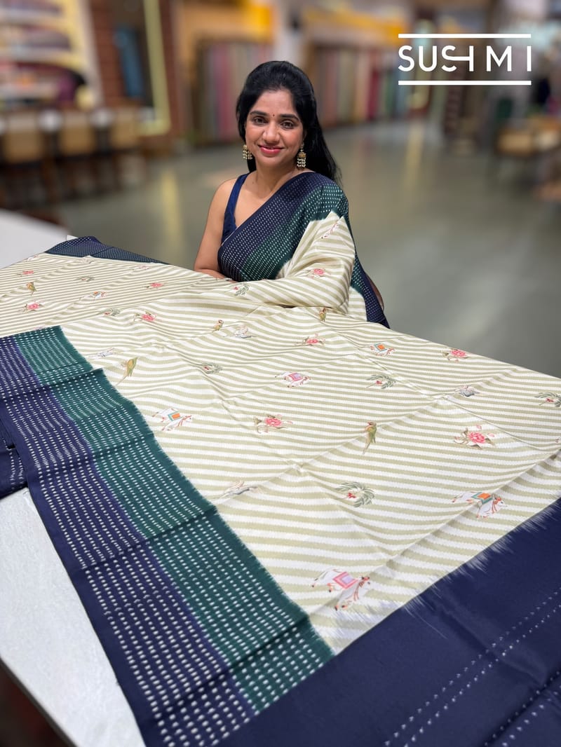 Designer Ikkath Printed Silk Saree