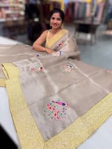 Earthy Tone Pure Organza Saree with banarasi pitawork border and bird applique motifs allover the saree SS50302