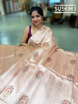 Light Peach Banarasi Handloom Dupion Rawsilk Saree : S62F106