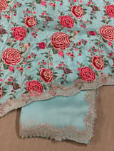 Mint Blue Pure Organza Handwork Saree with heavy Designer Blouse SS50254