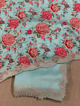 Mint Blue Pure Organza Handwork Saree with heavy Designer Blouse SS50254