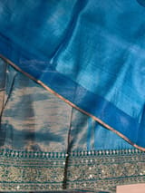 Copper sulphate kora Muslin Tissue fusion saree SS50205