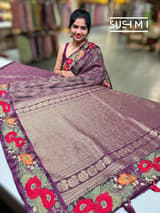 Wine Mysore silk with embroidered border S62F062