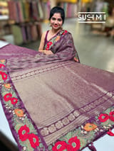 Wine Mysore silk with embroidered border S62F062
