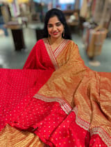 Red Crush Tissue Saree with Bandhini & Sabhya borders SS50398