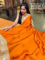 Marigold Orange Satin Saree with sabyasachi borders : D62F050
