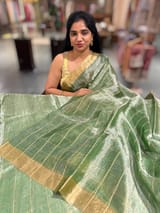 Green tissue checks Saree with pythani inspired embroidered tissue blouse