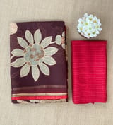 Brown Designer Organza with Tissue applique work