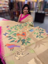 Besan Yellow Ponduru Khadi jamdani Saree