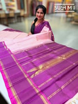 Baby Pink Vinatge checks gap border kanjeevaram saree S62F151