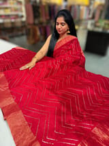 Red Dhupion Raw Silk Saree with Gharchola bandhini blouse