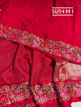 Chilli Red Mysore Silk Saree with petitepoint embroidery S62108