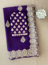 Dark Brinjal Color Pure Satin Saree with Heavy Handwork SS50617
