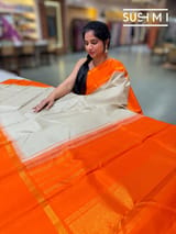 Ivory vintage checks kanjeevaran saree: S62F155