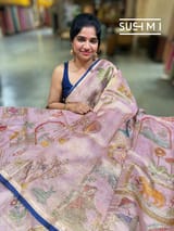 Pastel Pink Banarasi printed Tissue saree with handwork S62F057