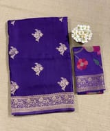 Brinjal Mashru Silk Saree with Paithani inspired embroidered blouse SS50574