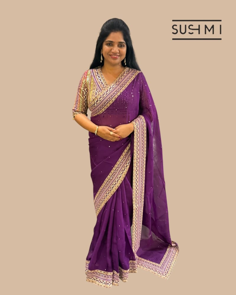 Purple DesignerOrganza saree SS50249
