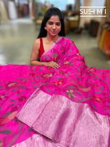 Fuschia Pink Pure Organza Saree with pythani embroidery : S62F162