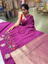 Wine mashru Saree with embroidery : S62F142