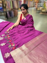 Wine mashru Saree with embroidery : S62F142