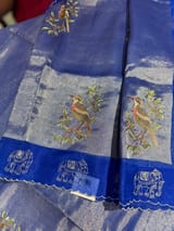 Electric Blue Premium Handloom Designer Tissue saree with exquisite embroidery