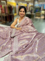 Lilac Banarasi Tissue checks Saree with Sabyasachi Borders SS50434