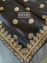 Black Banarasi Silk Saree with Handwork D62F002