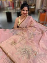 Dusty Pink Printed Banarasi Tissue with Handwork. SS50380