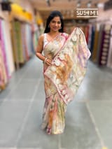 Printed Organza Tissue stripes saree with embroidery