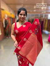 Red mashru Saree with embroidery : S62F140