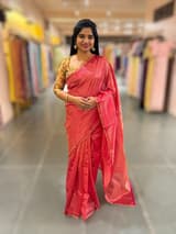 Bright Pink chaderi Tissue saree with designer tissue blouse