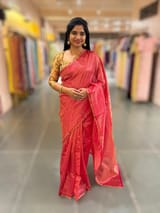 Bright Pink chaderi Tissue saree with designer tissue blouse