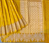 Yellow Poona Silk Saree with heavy weaving open Mashru border