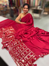 Meroonish Red pure Satin Saree with designer sequence border and blouse SS5038