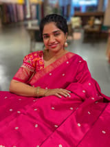 Dark Pink Pure Handloom Raw Silks Saree SS50494