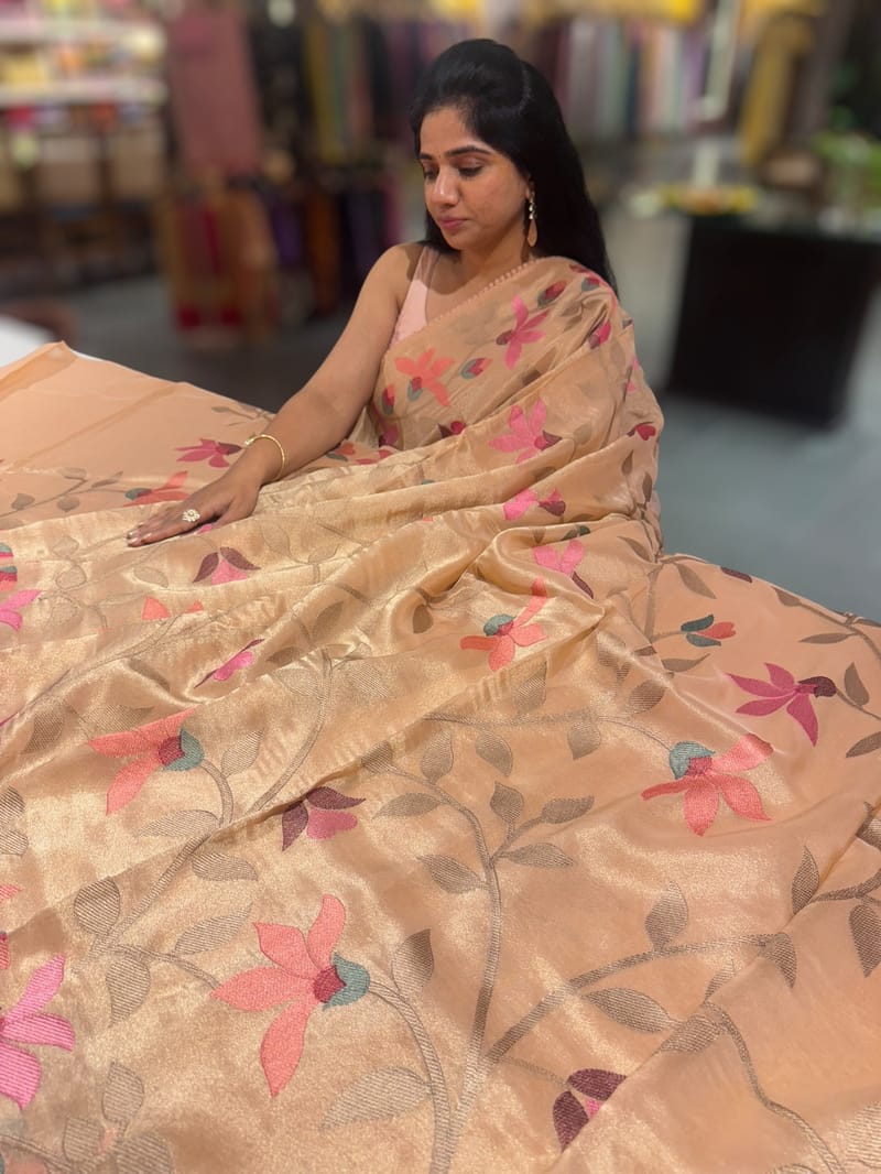Peach Tissue georgette saree with embroidery SS50401