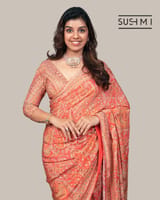 Orange Designer Printed Crepe Silk Saree