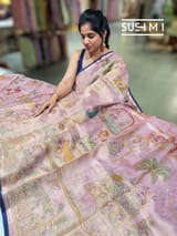 Pastel Pink Banarasi printed Tissue saree with handwork S62F057