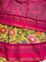Lemon Yellow Tissue Gorgette Fusion Saree with vidarbha Borders