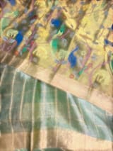 Green tissue checks Saree with pythani inspired embroidered tissue blouse