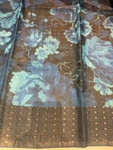 Elephant Grey Printed Tussar Tissue Saree. SS50450